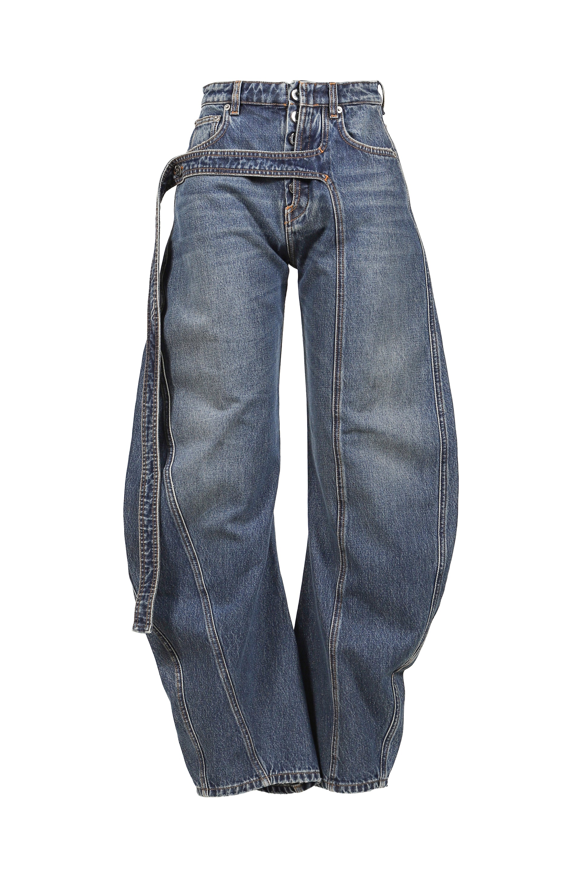 LOW WAISTED JEAN WITH STRAP DETAIL ON THE FRONT / VINTAGEBLU