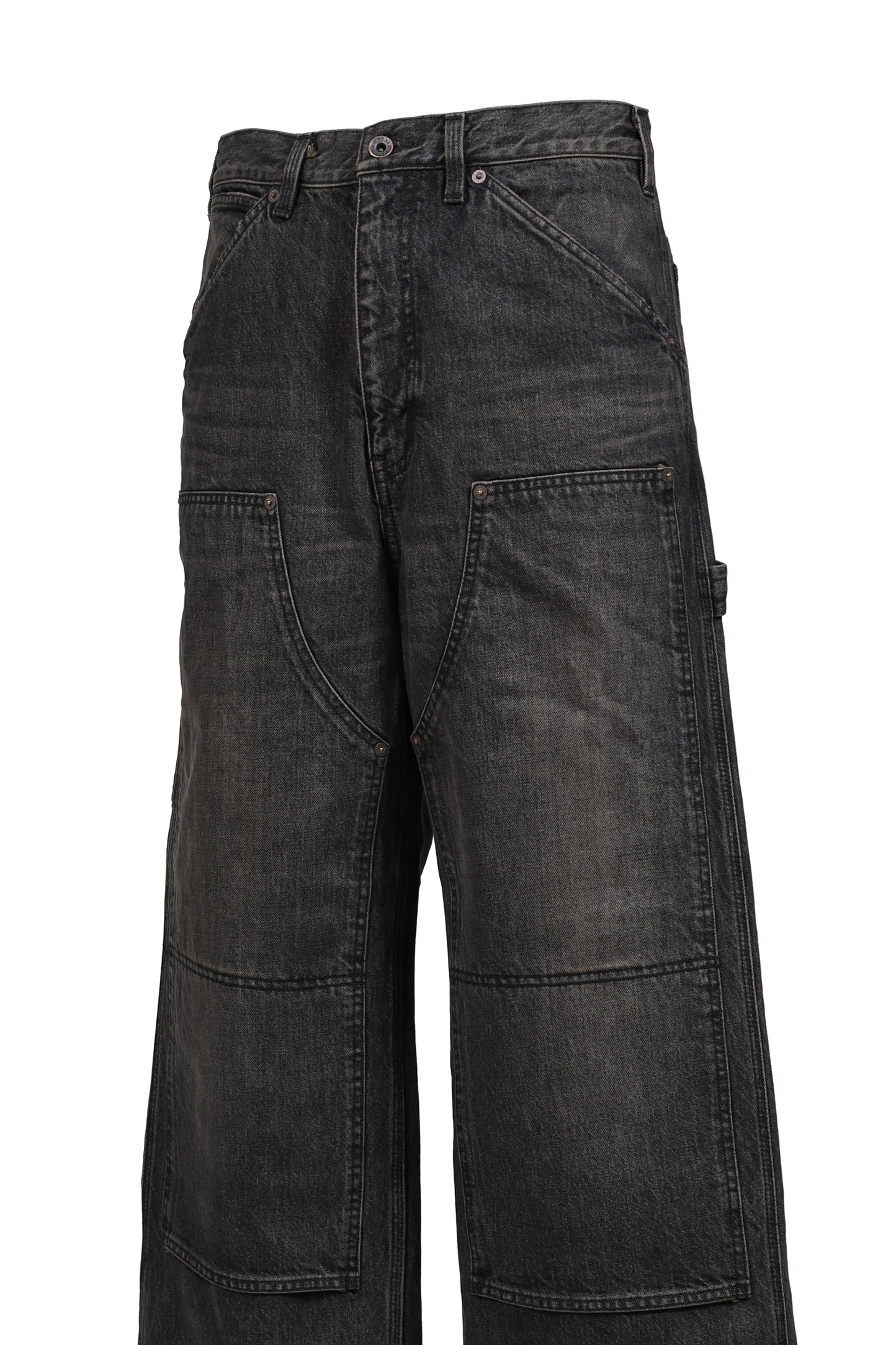 VINTAGE WASHED PAINTER DENIM WIDE PANTS / BLK