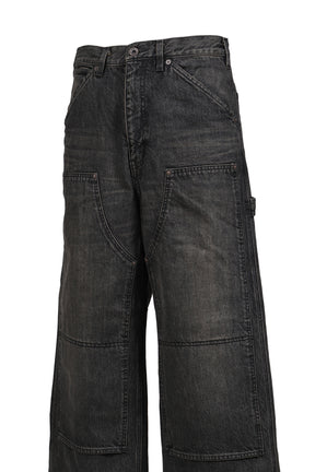VINTAGE WASHED PAINTER DENIM WIDE PANTS / BLK