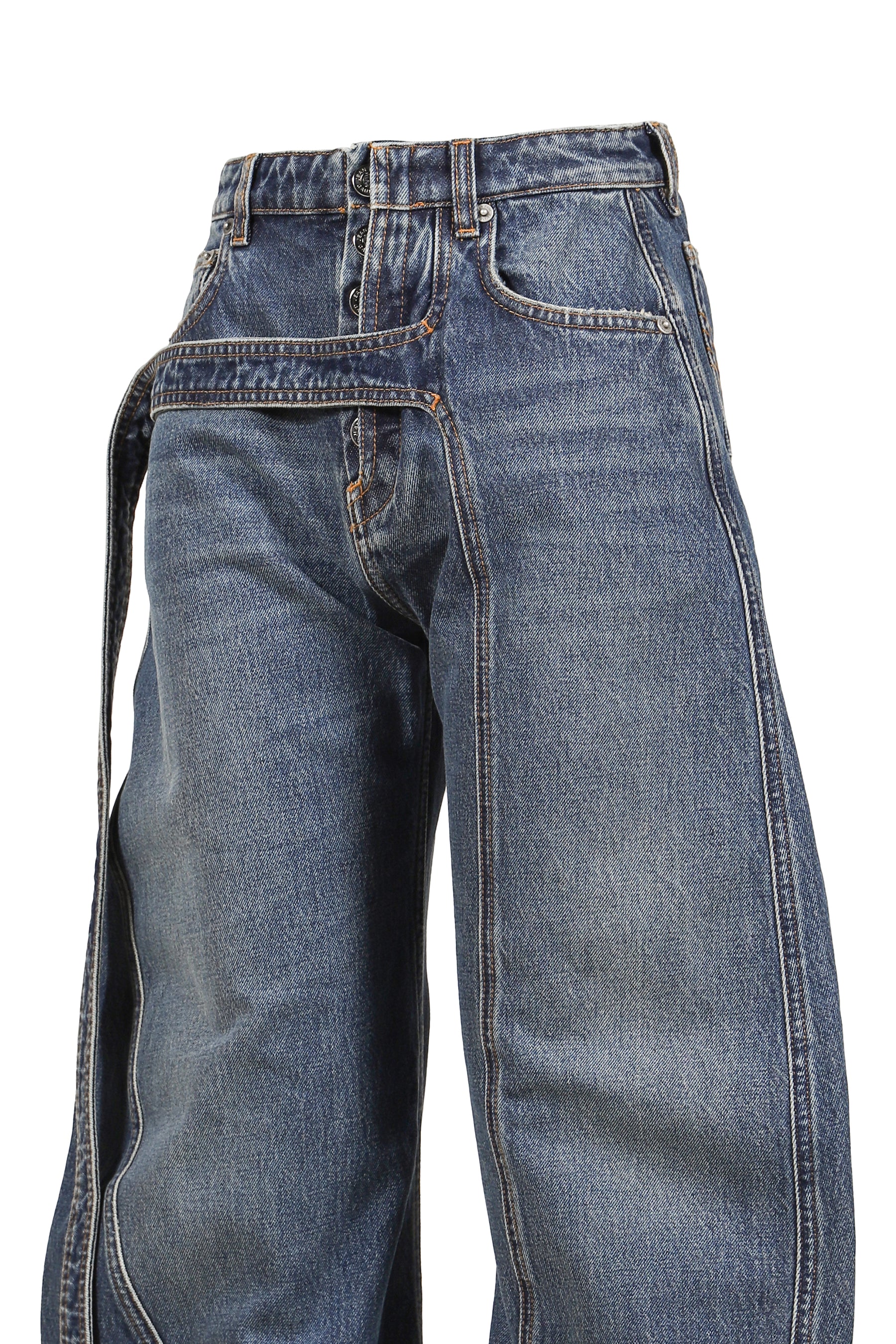 LOW WAISTED JEAN WITH STRAP DETAIL ON THE FRONT / VINTAGEBLU