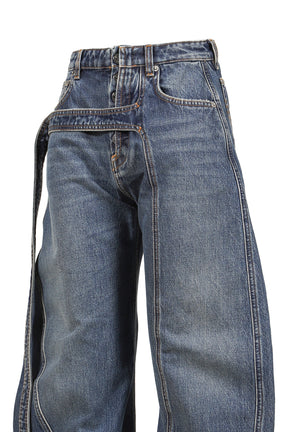 LOW WAISTED JEAN WITH STRAP DETAIL ON THE FRONT / VINTAGEBLU