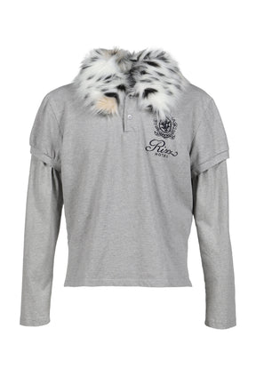 FUR COLLAR LAYERED POLO T SHIRTS / GRY
