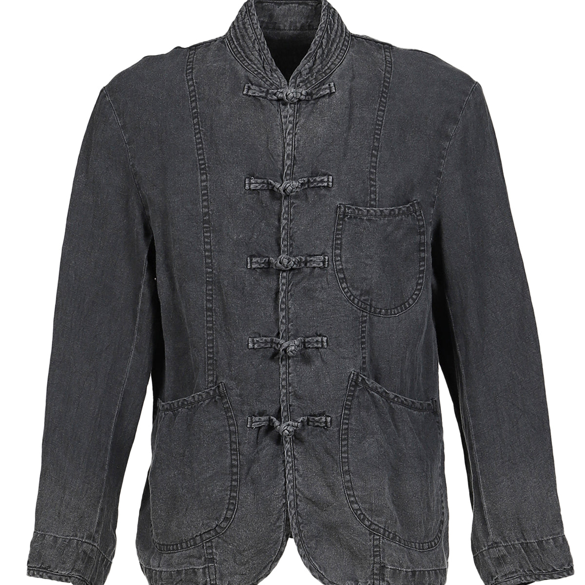 PORTER CLASSIC SS26 BLACK LINEN CHINESE JACKET / BLK - NUBIAN