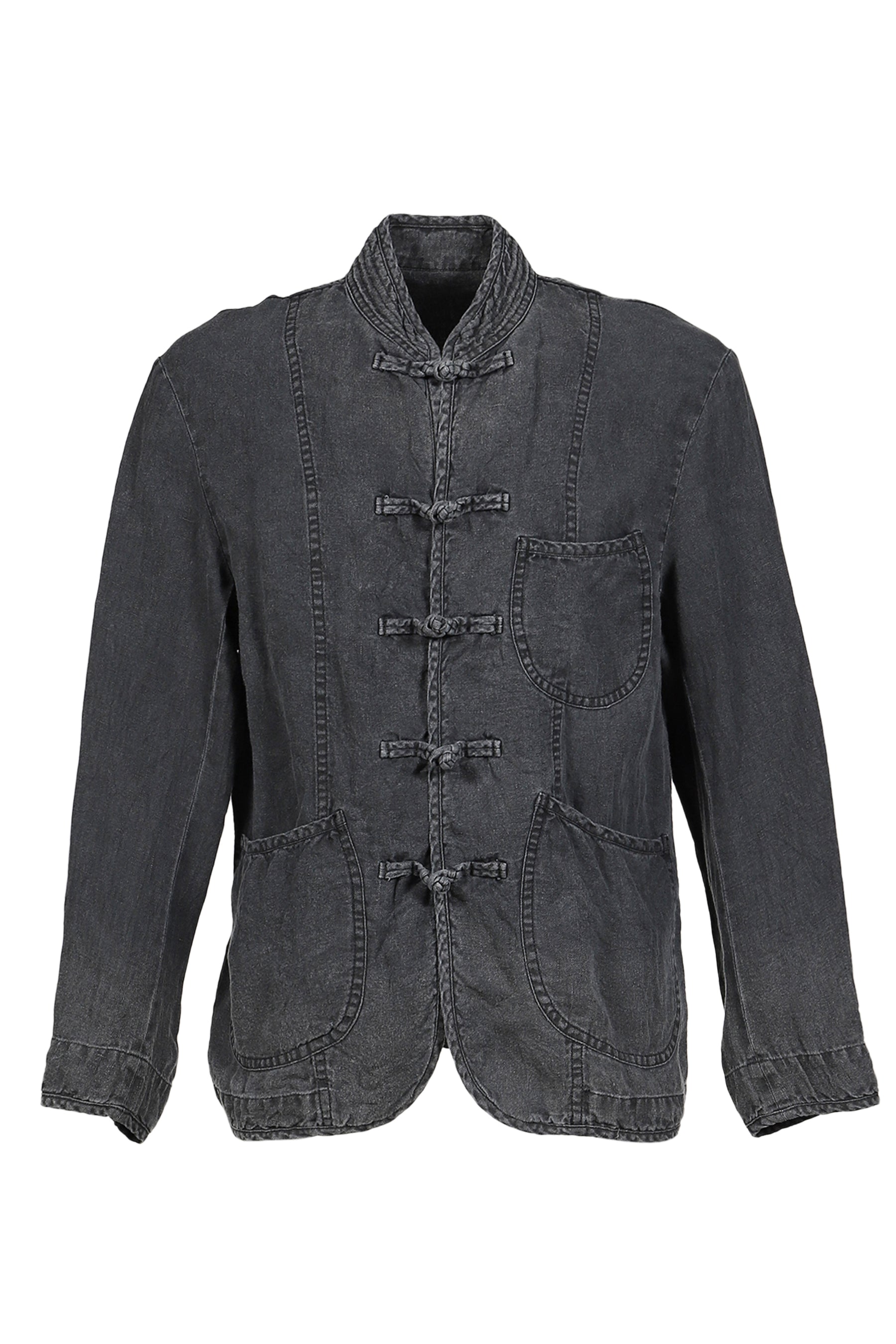 PORTER CLASSIC SS26 BLACK LINEN CHINESE JACKET / BLK - NUBIAN