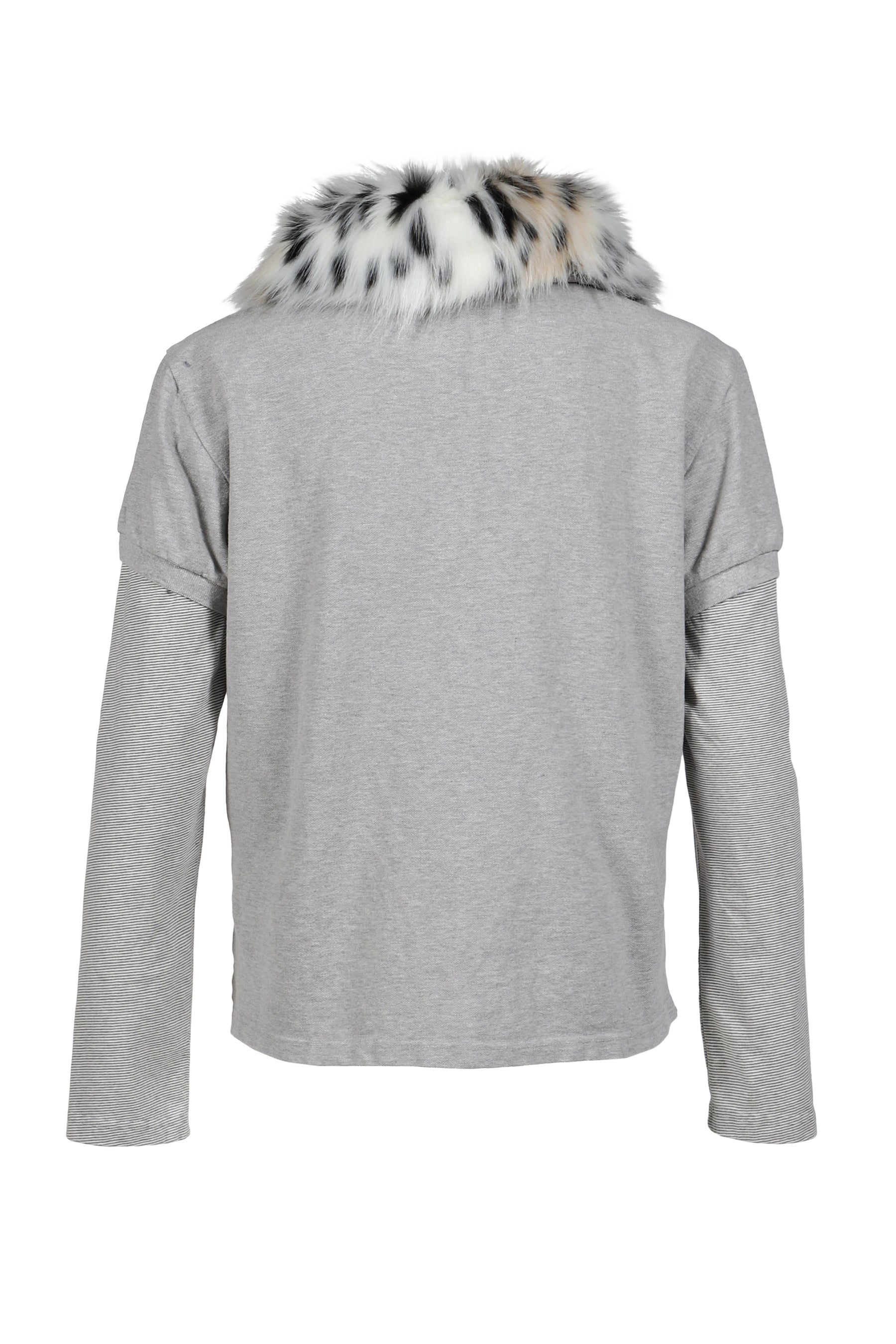 FUR COLLAR LAYERED POLO T SHIRTS / GRY