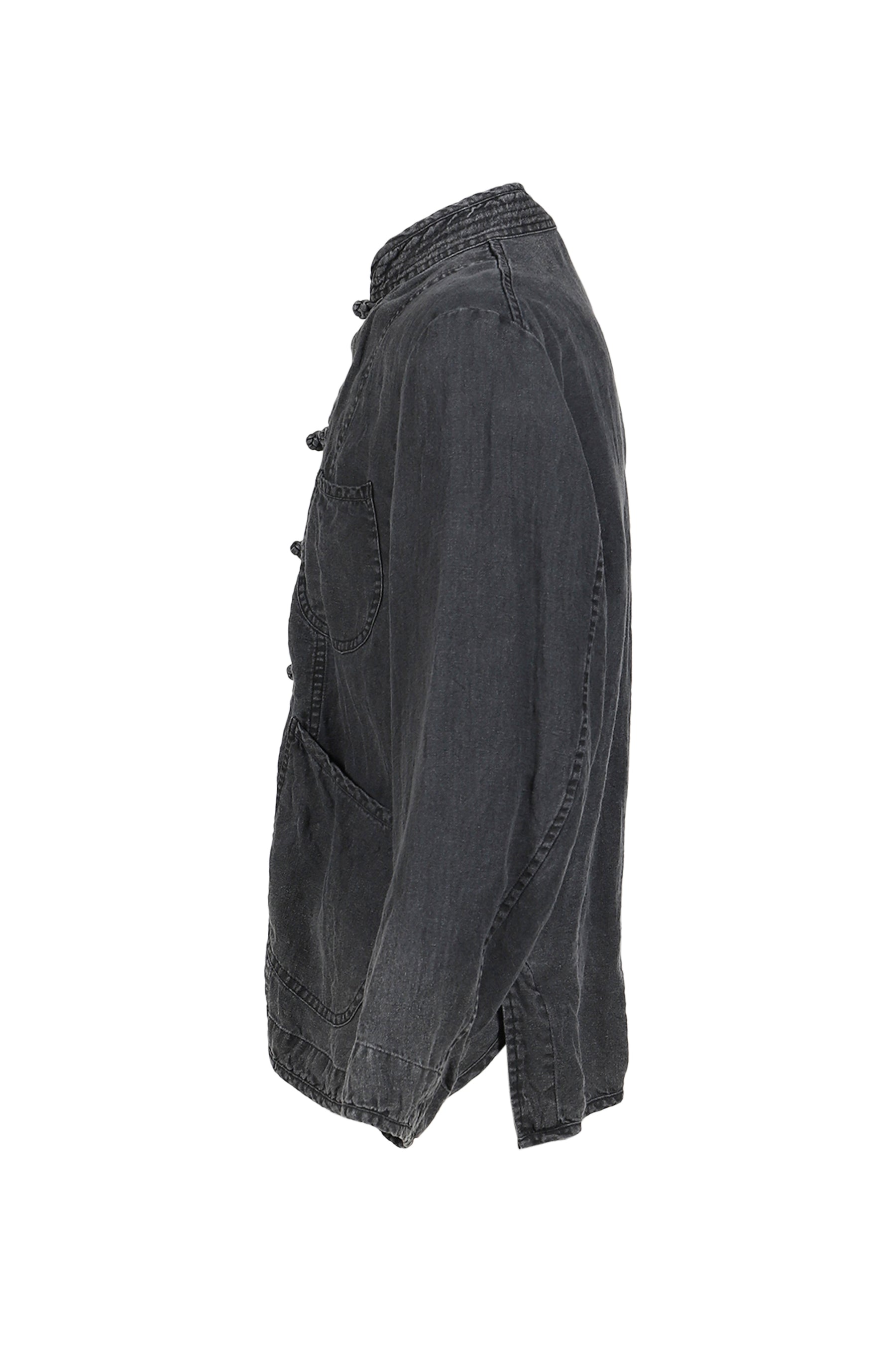 PORTER CLASSIC SS26 BLACK LINEN CHINESE JACKET / BLK - NUBIAN