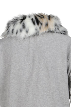 FUR COLLAR LAYERED POLO T SHIRTS / GRY