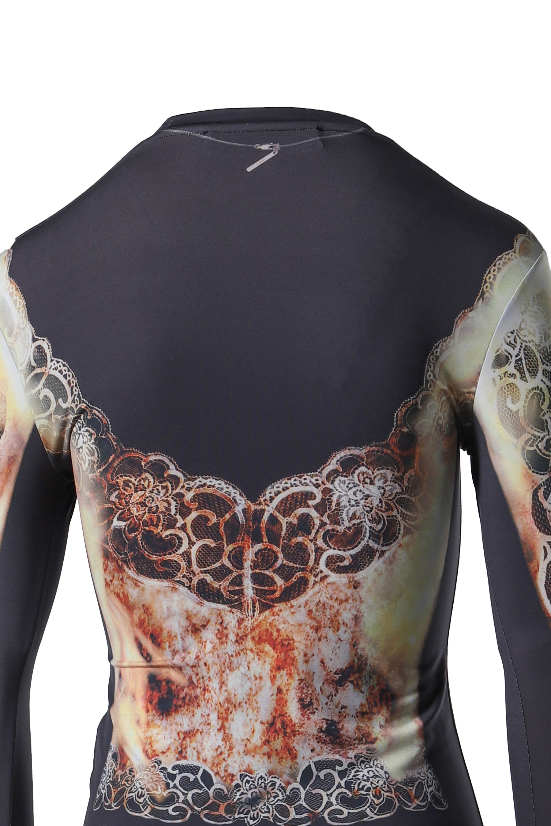 LACE PRINT LONG SLEEVE TOP / BLK