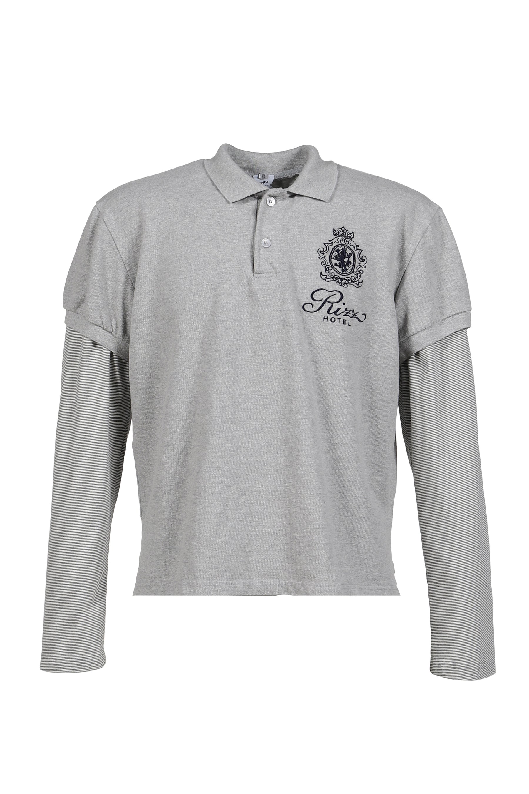 FUR COLLAR LAYERED POLO T SHIRTS / GRY