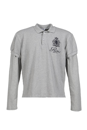 FUR COLLAR LAYERED POLO T SHIRTS / GRY