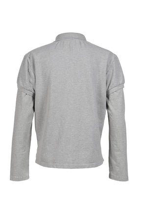 FUR COLLAR LAYERED POLO T SHIRTS / GRY
