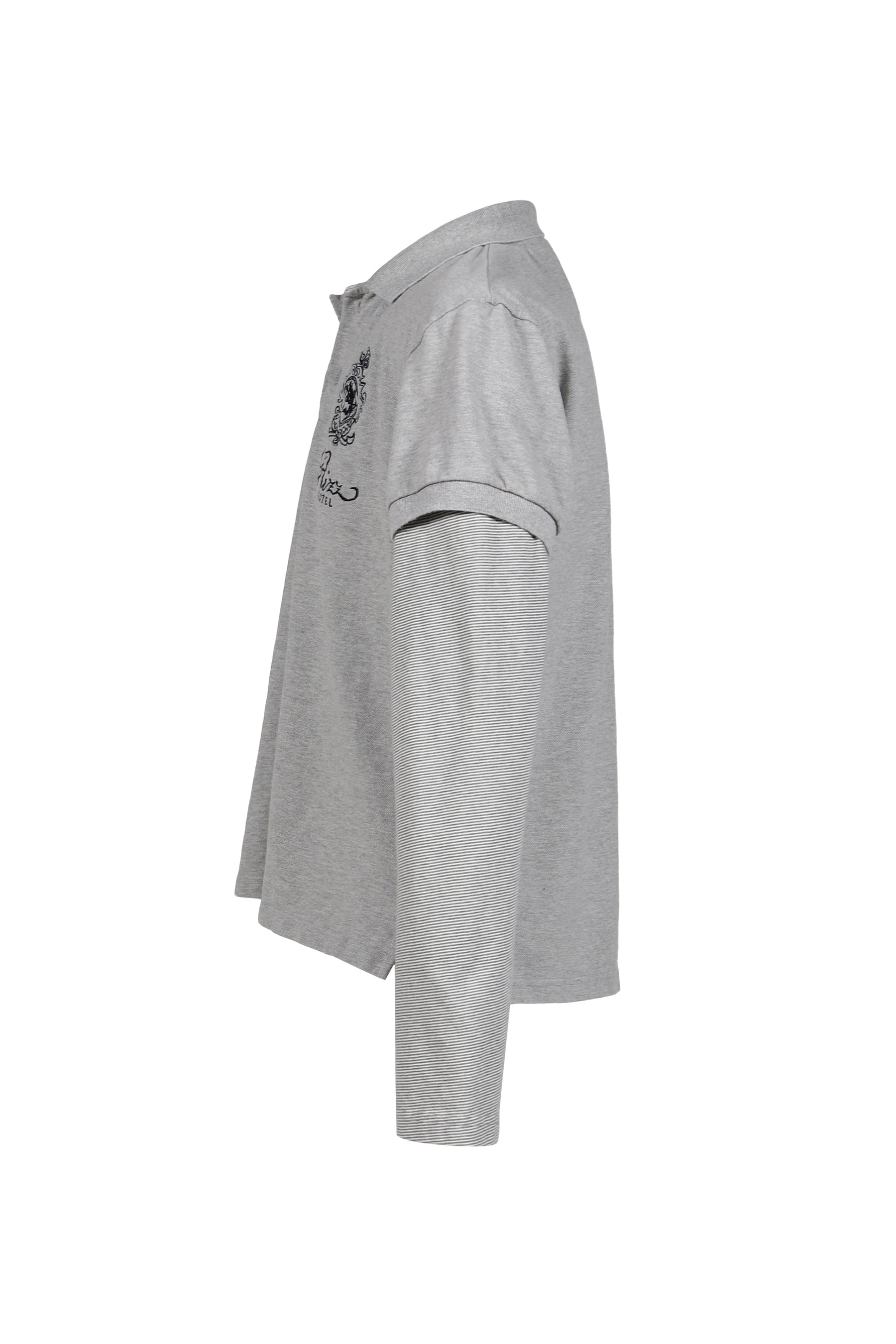 FUR COLLAR LAYERED POLO T SHIRTS / GRY