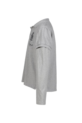FUR COLLAR LAYERED POLO T SHIRTS / GRY