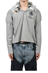 FUR COLLAR LAYERED POLO T SHIRTS / GRY