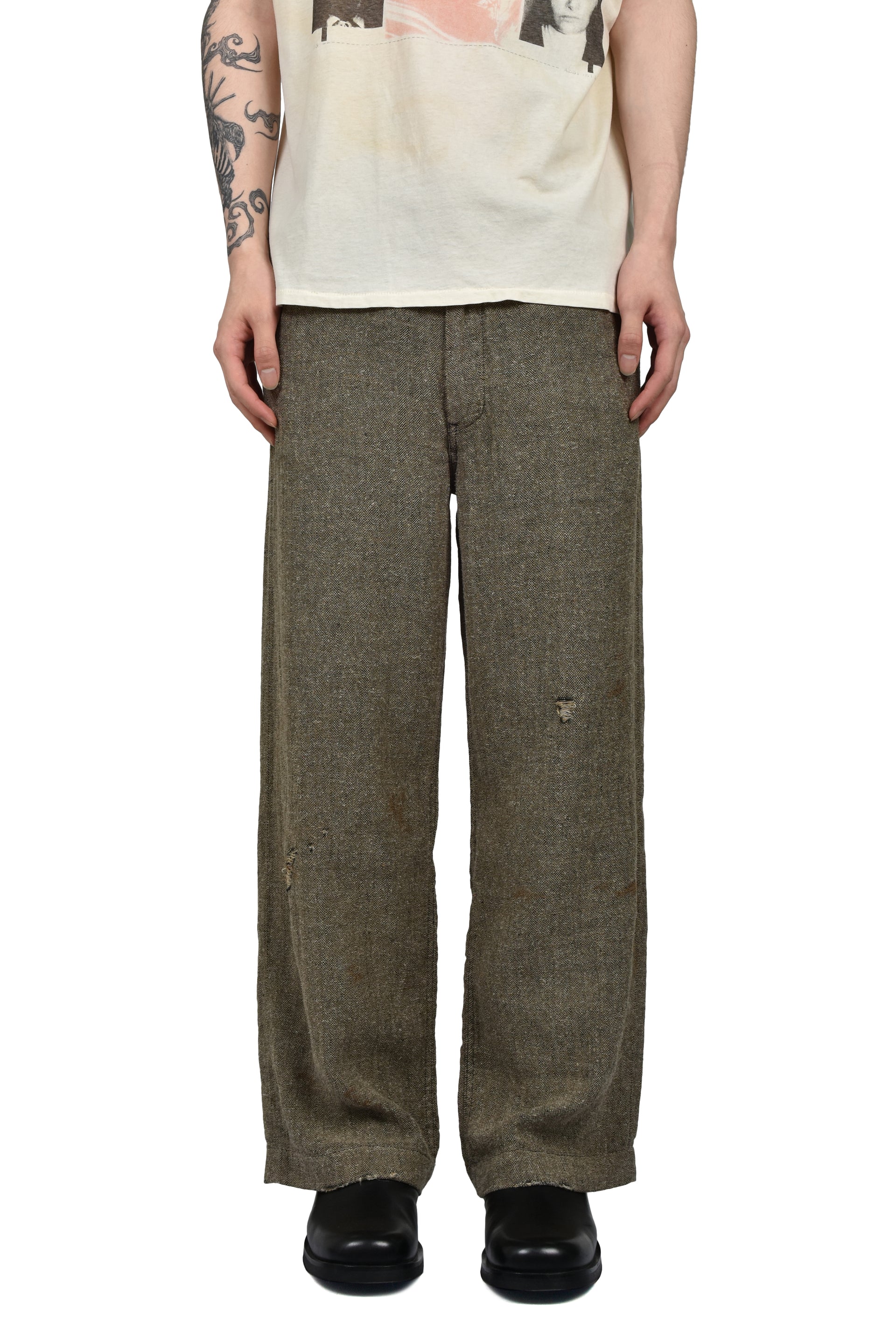 REPAIR TROUSERS / IVORY BLACK HERRINGBONE