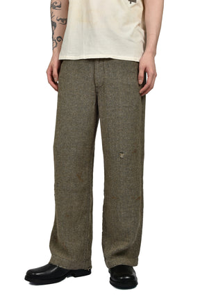 REPAIR TROUSERS / IVORY BLACK HERRINGBONE