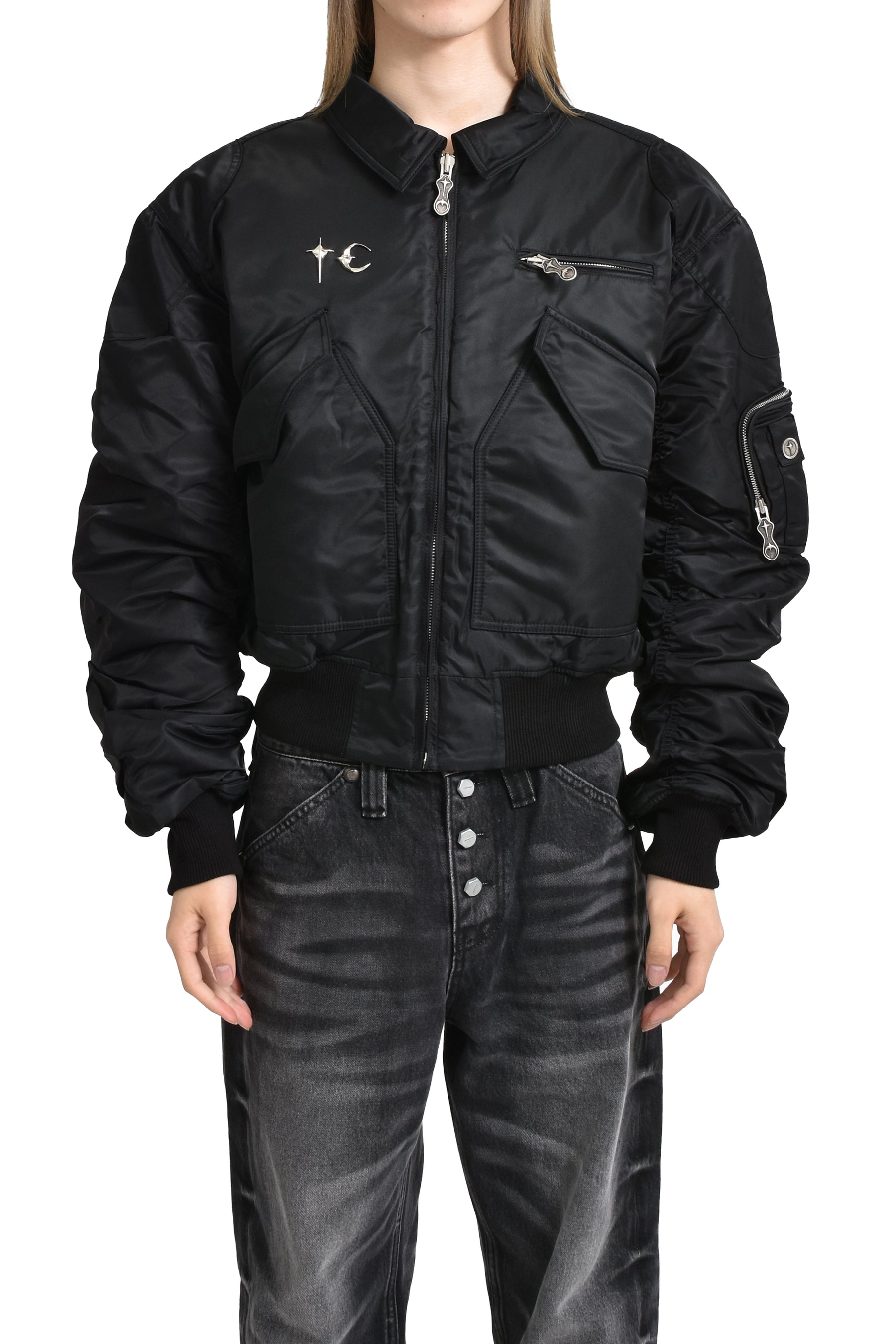 NYLON STUDDED BOMBER / BLK