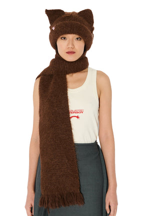 ALPACA CHUNKY EARS BEANIE SCARF / BRW 
