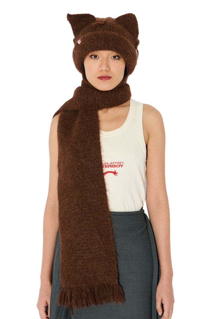 ALPACA CHUNKY EARS BEANIE SCARF / BRW 