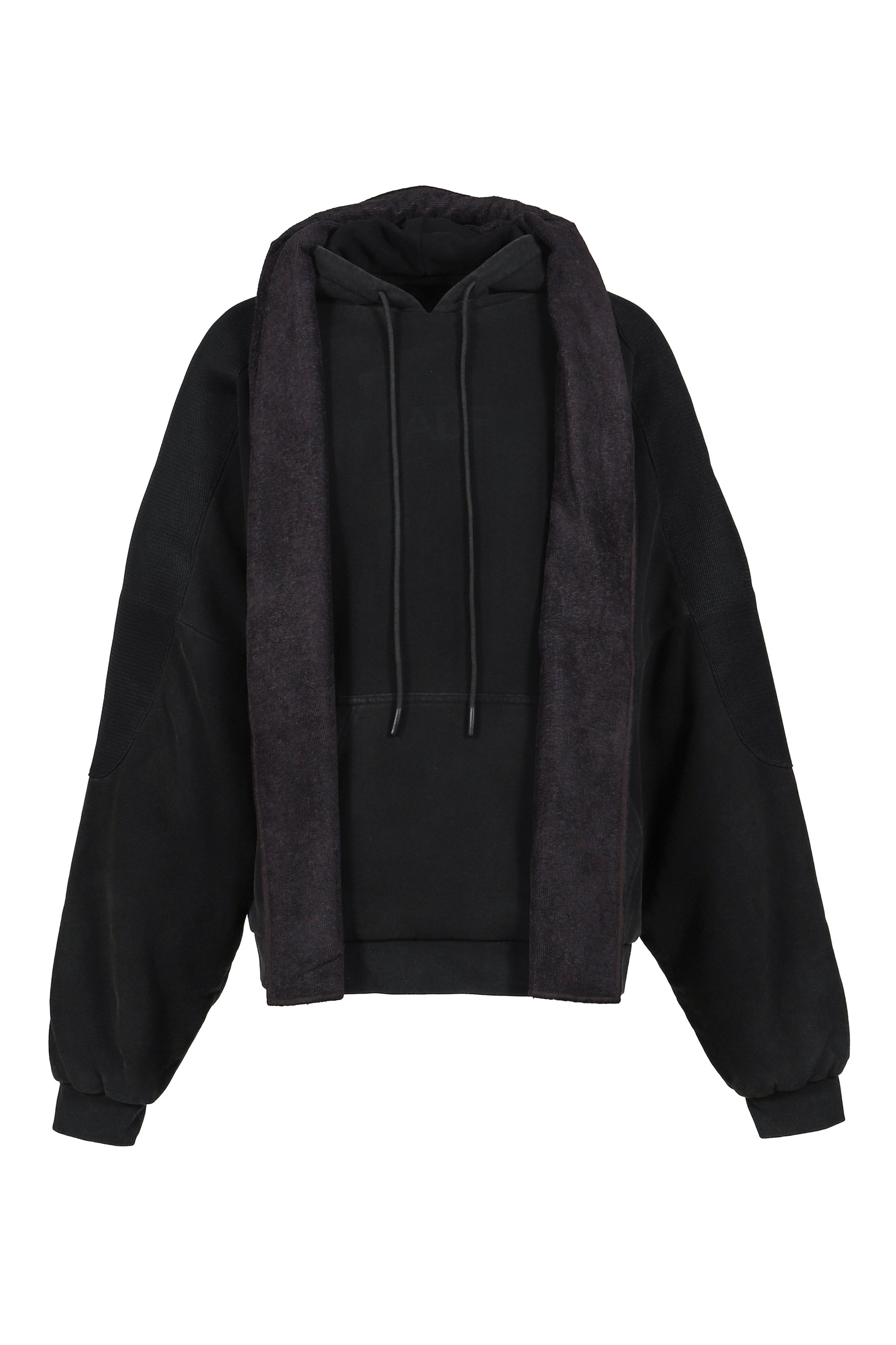 MESH SHOULDER TOWEL HOODIE / WASHED BLK