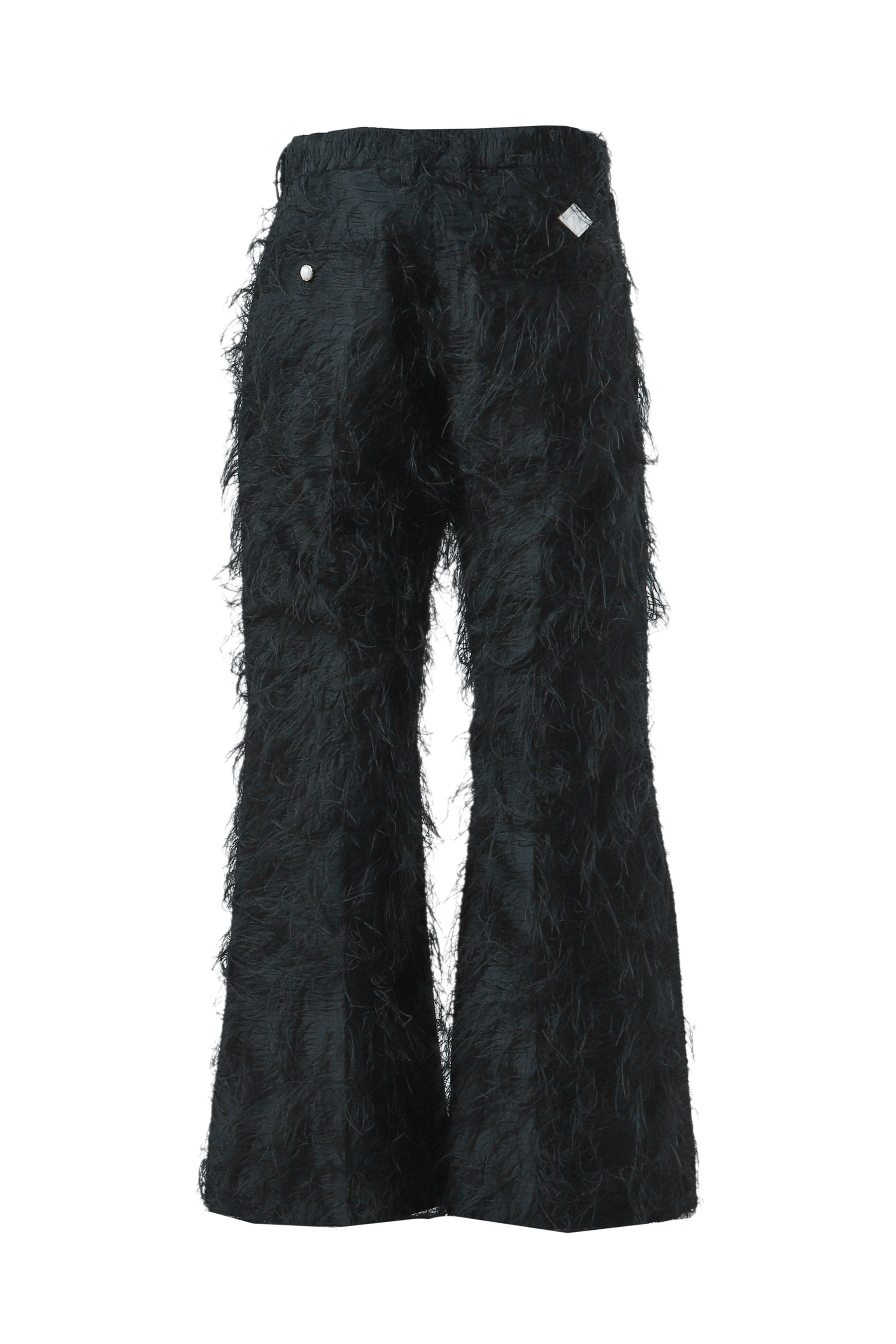 SHAGGY FRINGE FLARE TROUSERS / BLK