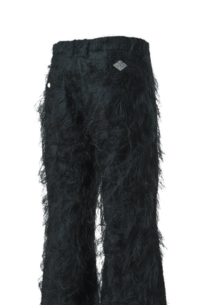 SHAGGY FRINGE FLARE TROUSERS / BLK