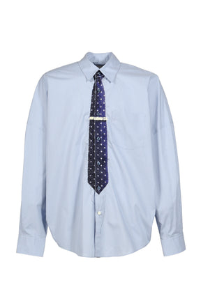 TROMPE L’OEIL TIE EMBROIDERY SHIRT / BLU