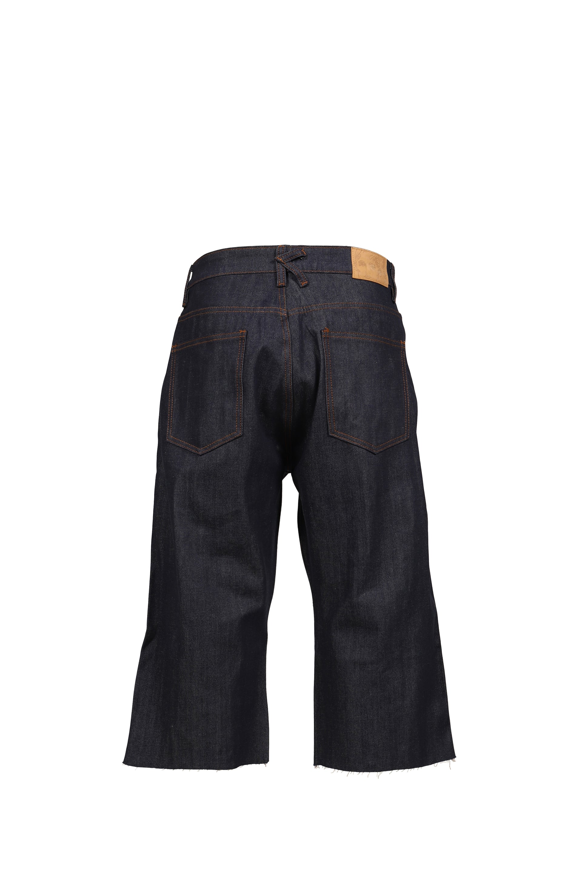 STUDDED FACE PLATED LONG SHORTS / RAW DENIM