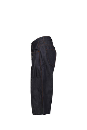 STUDDED FACE PLATED LONG SHORTS / RAW DENIM