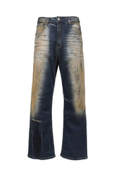 DIRTY-WASHED DENIM PANTS / NAVY