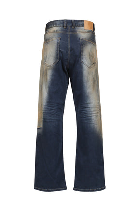 DIRTY-WASHED DENIM PANTS / NAVY
