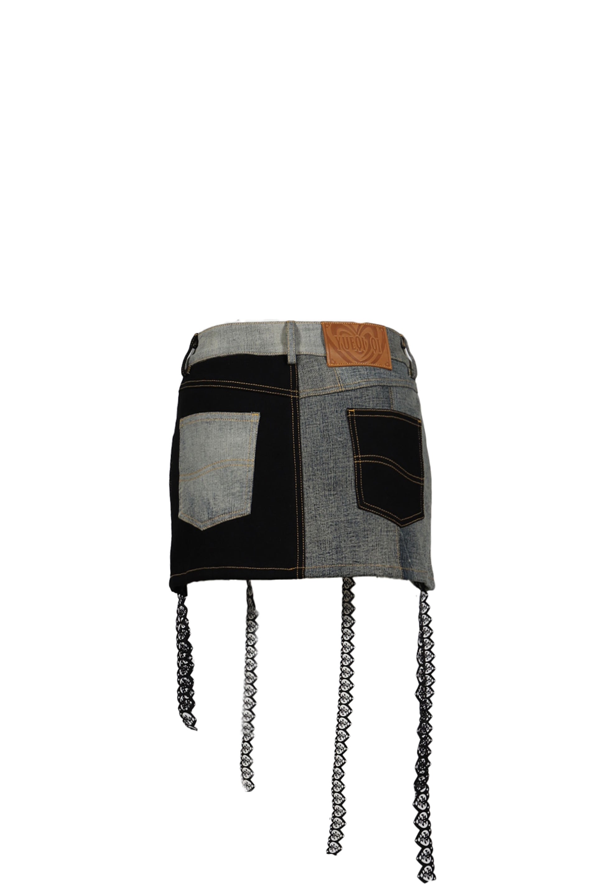 YUEQI QI CUT-OUT UPCYCLED DENIM MINI SKIRT / BLK