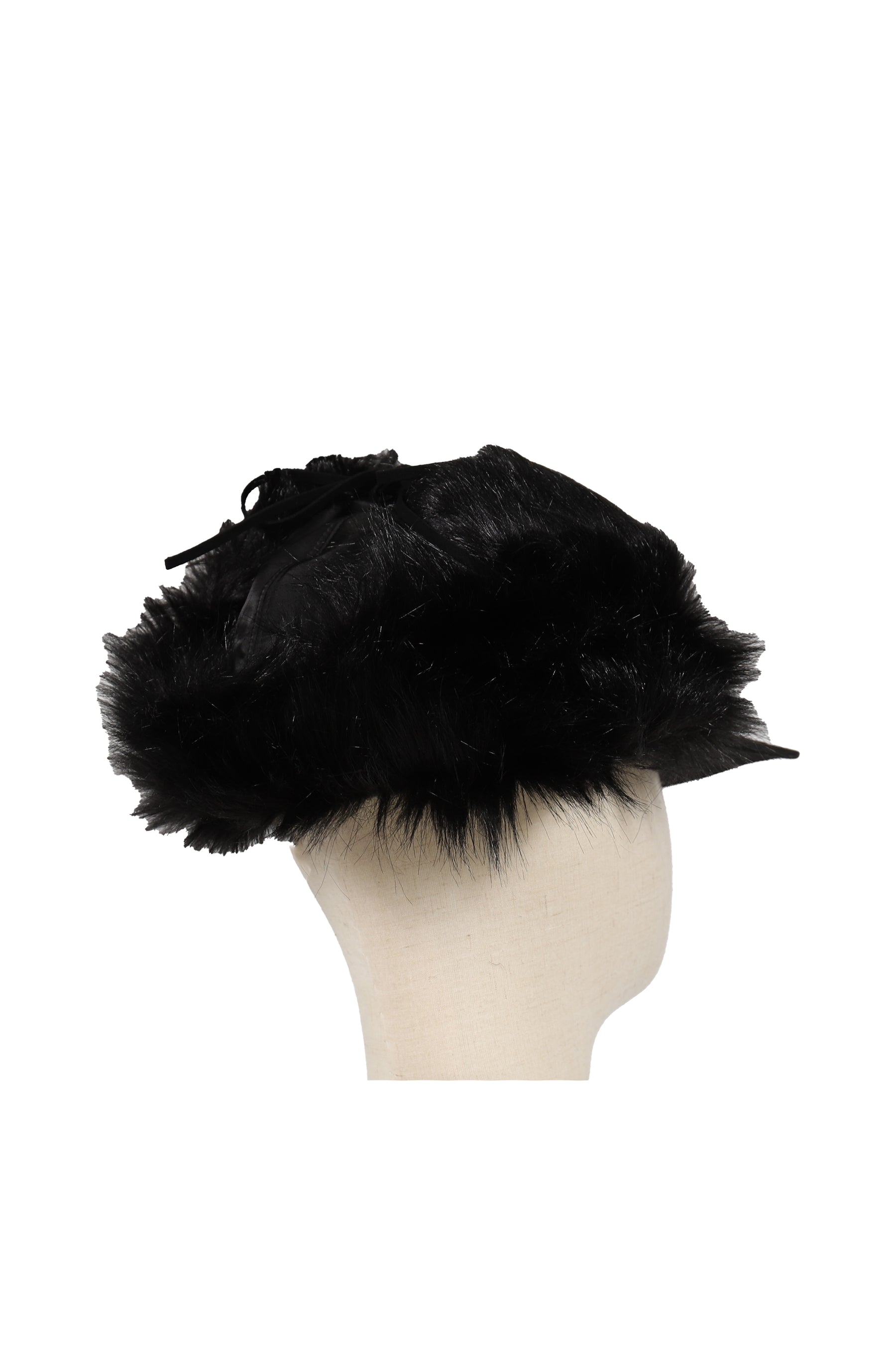 FAUX FUR EARFLAP CAP / BLACK 