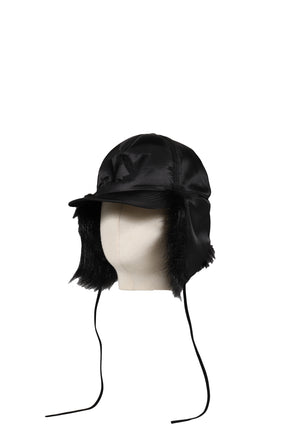 FAUX FUR EARFLAP CAP / BLACK 