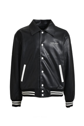 LEATHER VARSITY JACKET / BLK