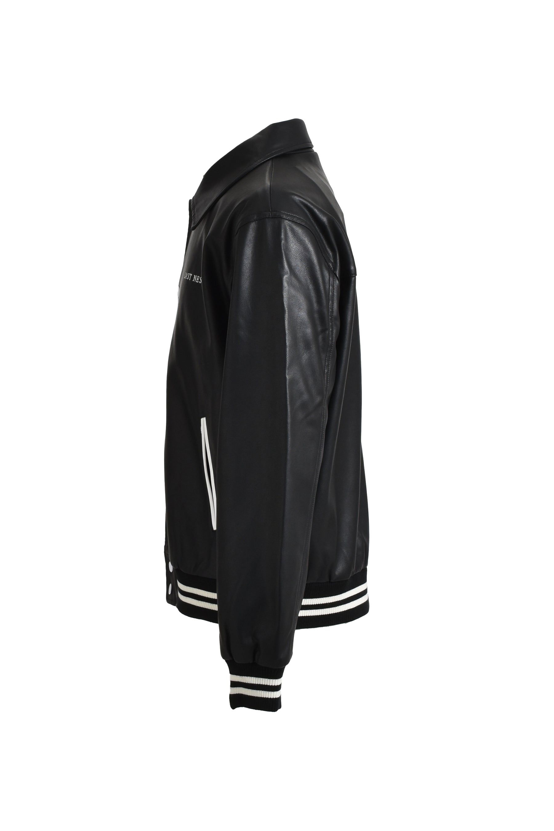 LEATHER VARSITY JACKET / BLK