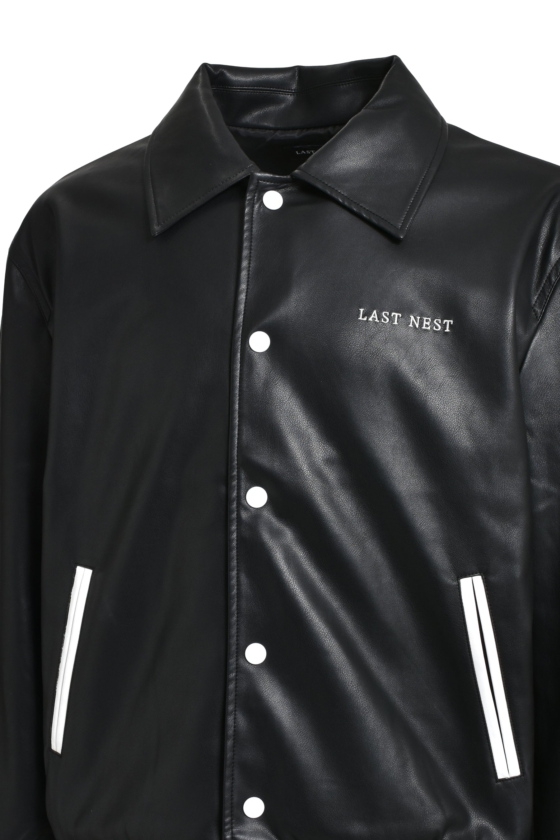 LEATHER VARSITY JACKET / BLK