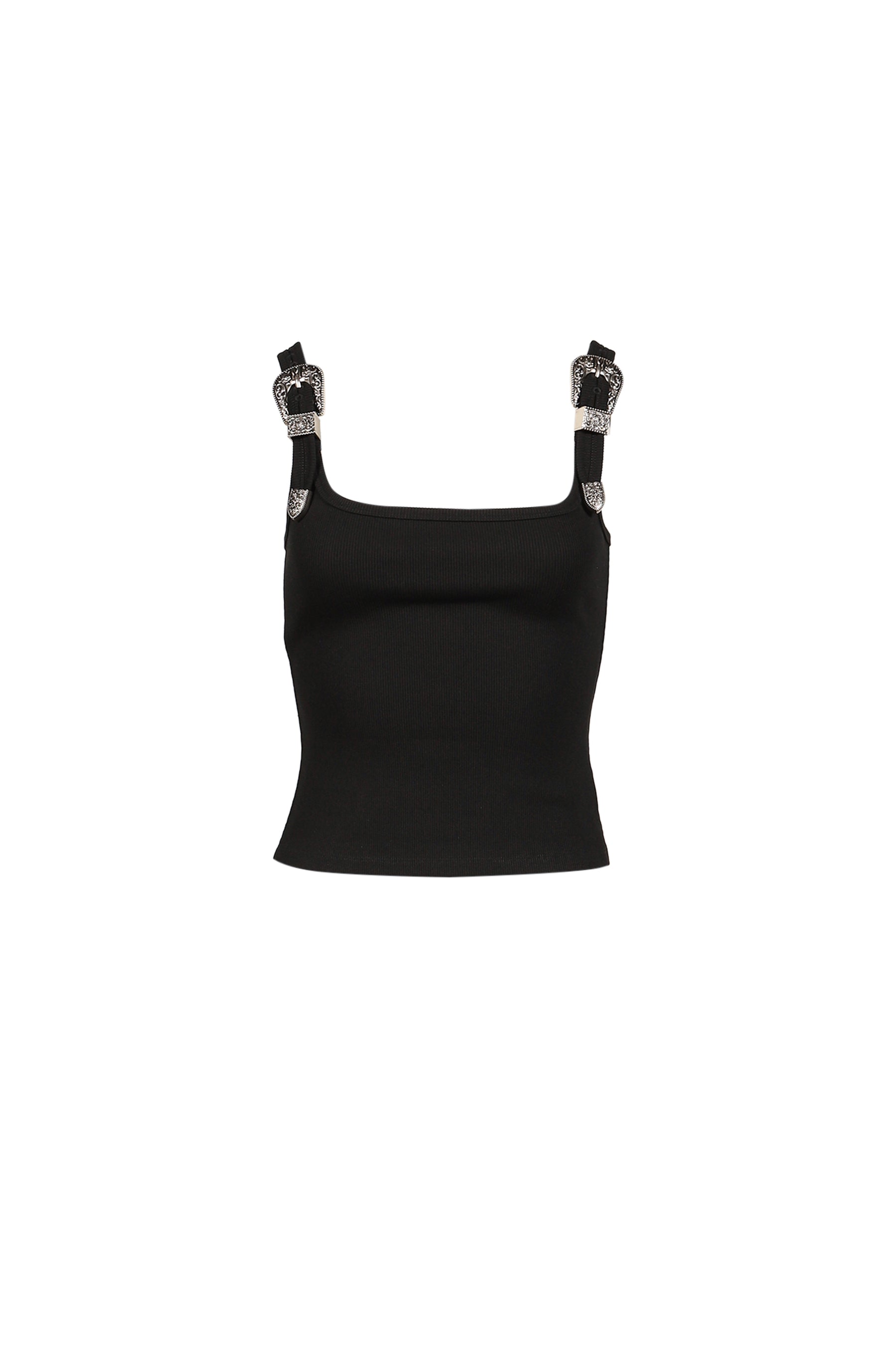 BLACK TANK TOP WITH METAL BUCKLE STRAPS / BLK