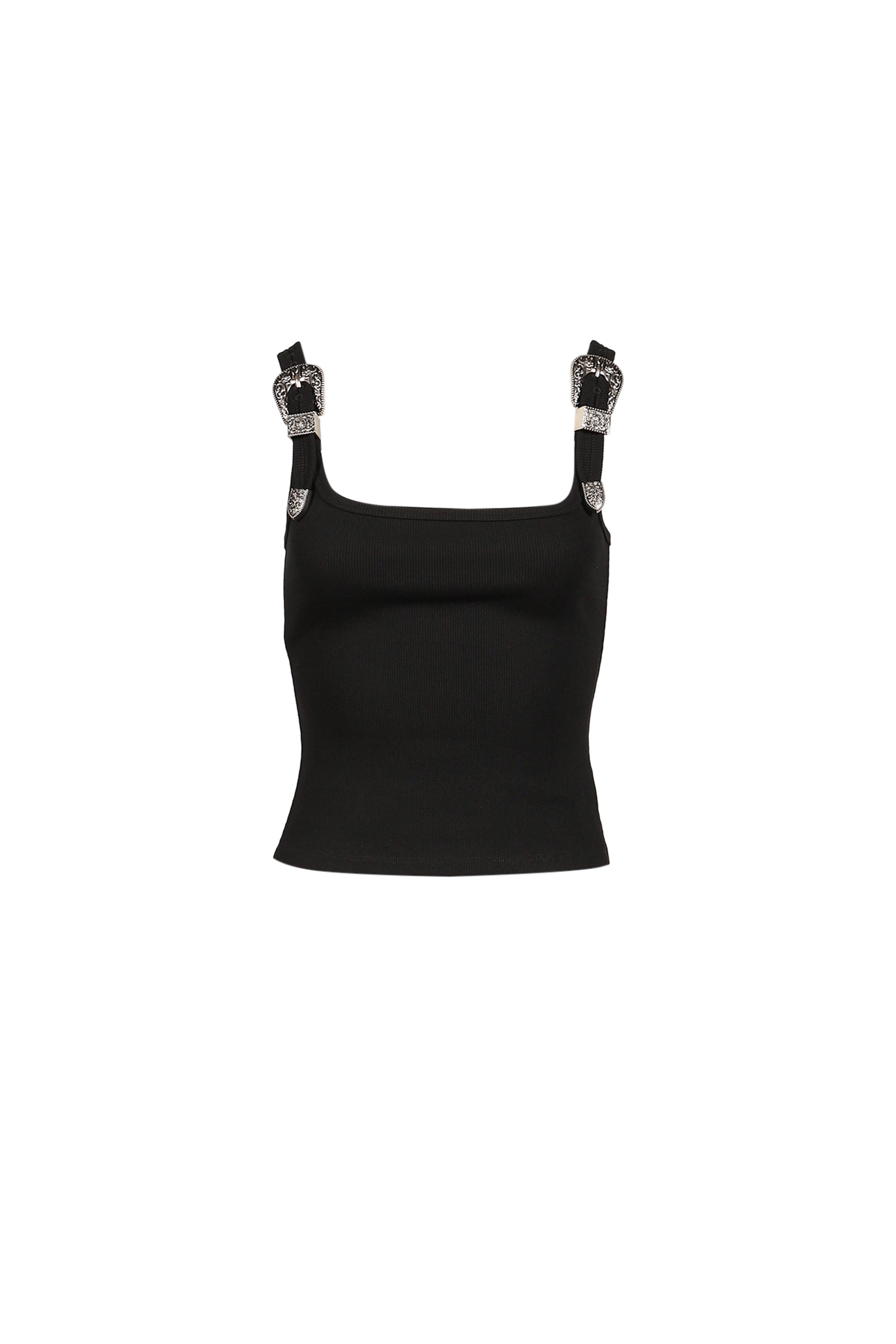 BLACK TANK TOP WITH METAL BUCKLE STRAPS / BLK