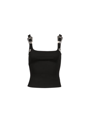 BLACK TANK TOP WITH METAL BUCKLE STRAPS / BLK