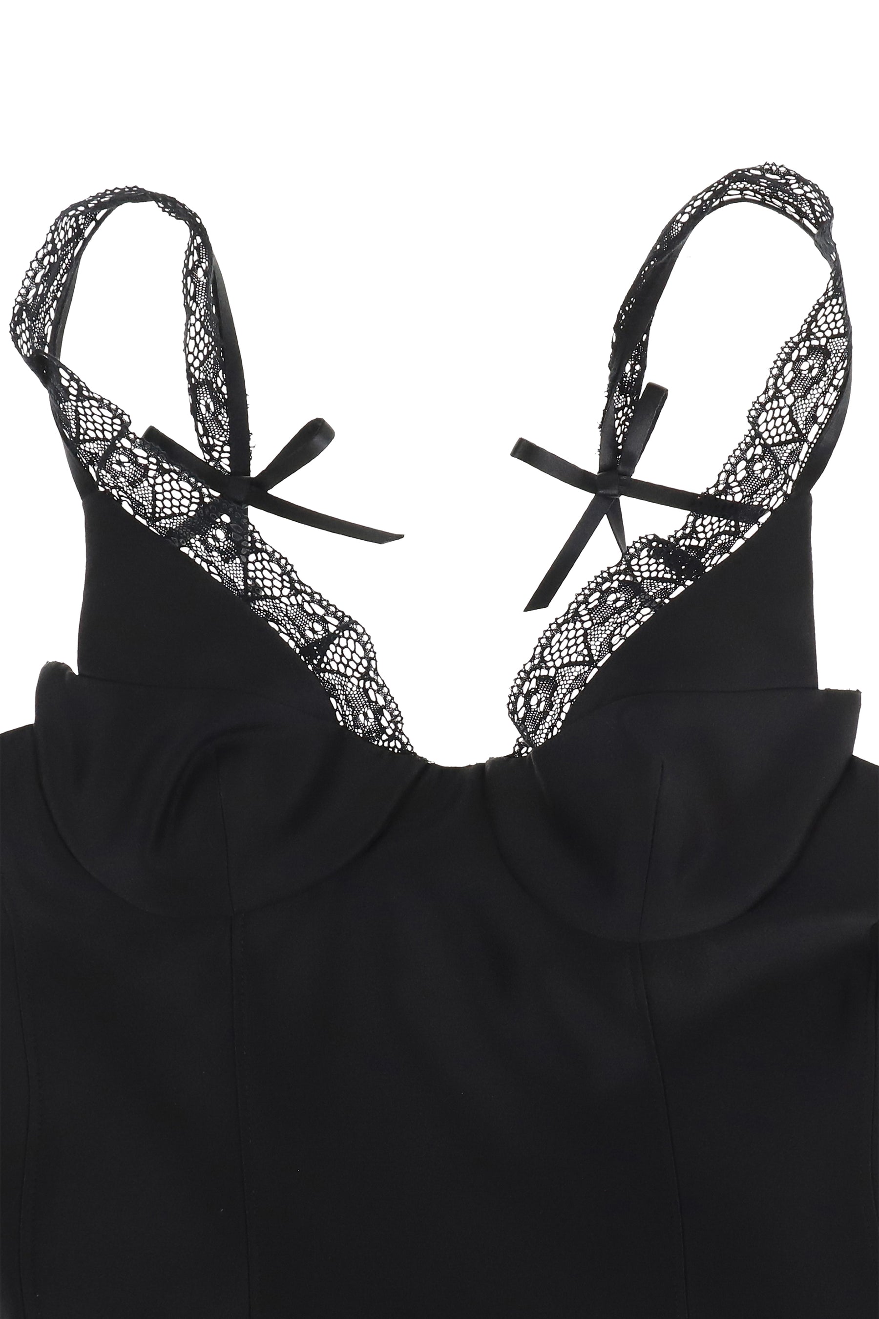 LACE TRIM BUSTIER DRESS / BLK