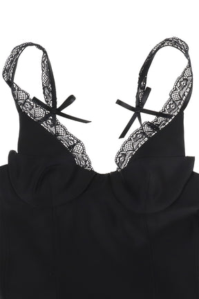 LACE TRIM BUSTIER DRESS / BLK