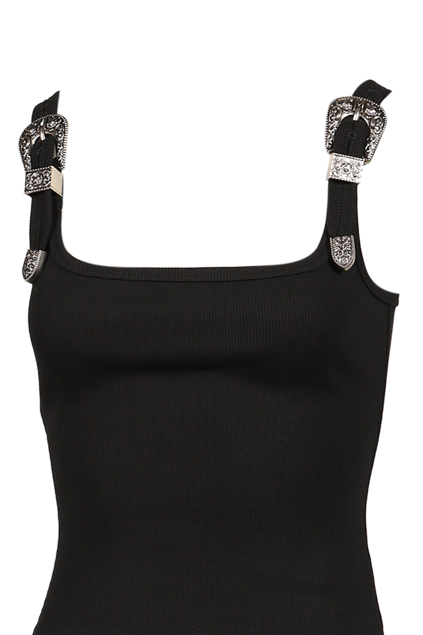 BLACK TANK TOP WITH METAL BUCKLE STRAPS / BLK