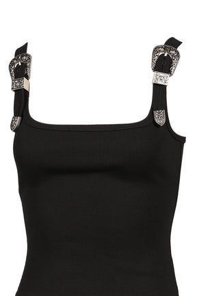 BLACK TANK TOP WITH METAL BUCKLE STRAPS / BLK