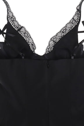LACE TRIM BUSTIER DRESS / BLK