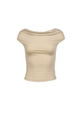 FLOW NECK DRAPE HALF-T / NUDE