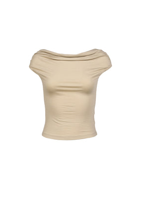 FLOW NECK DRAPE HALF-T / NUDE