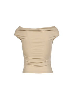 FLOW NECK DRAPE HALF-T / NUDE