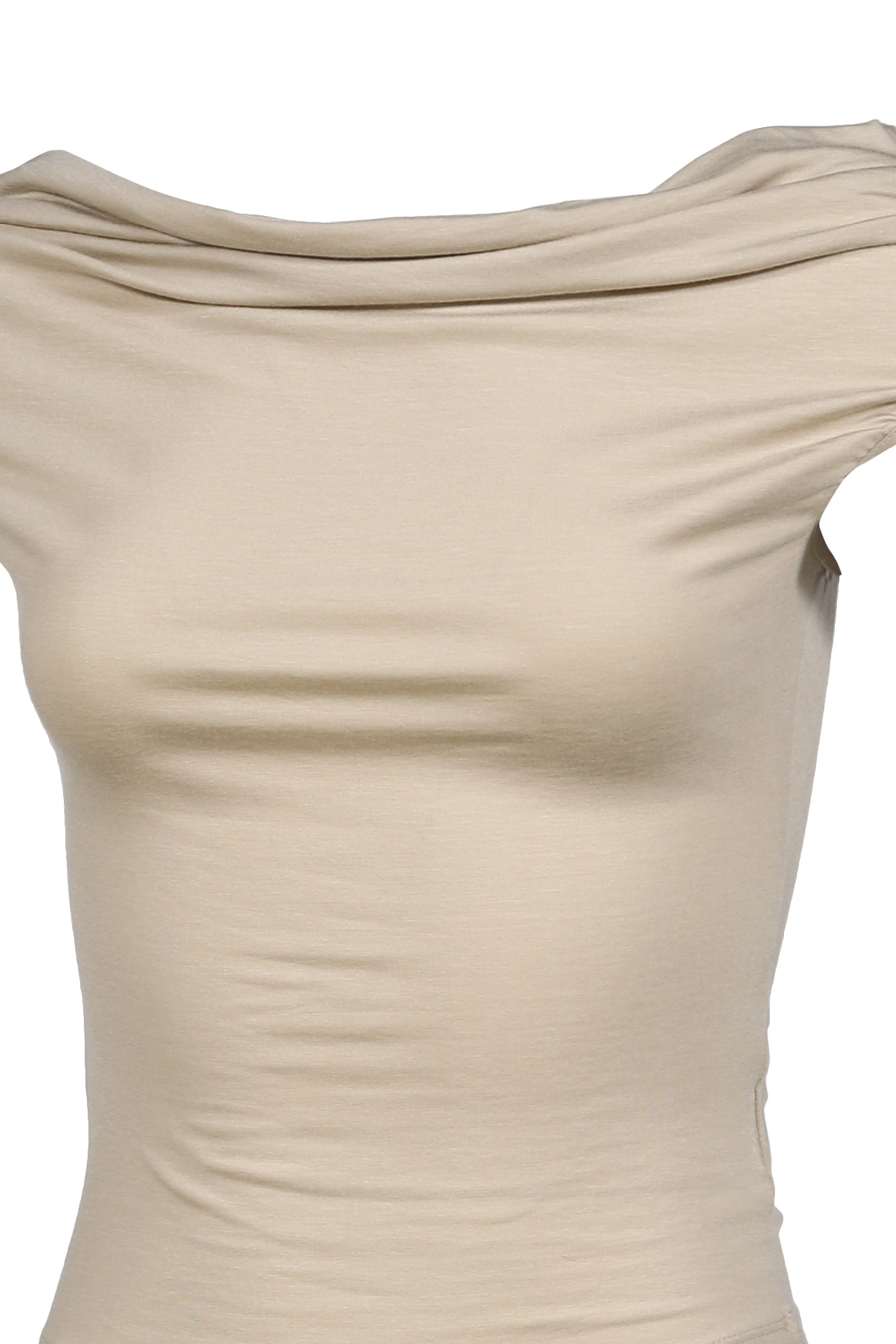 FLOW NECK DRAPE HALF-T / NUDE
