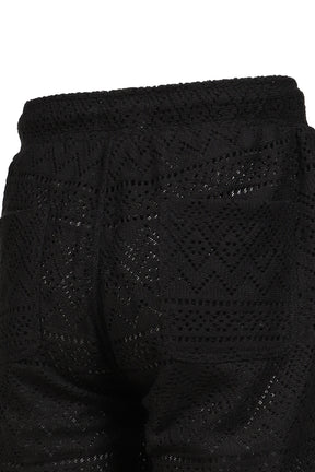 POINTELLE CROCHET DRAWCORD 7" SHORT / BLK